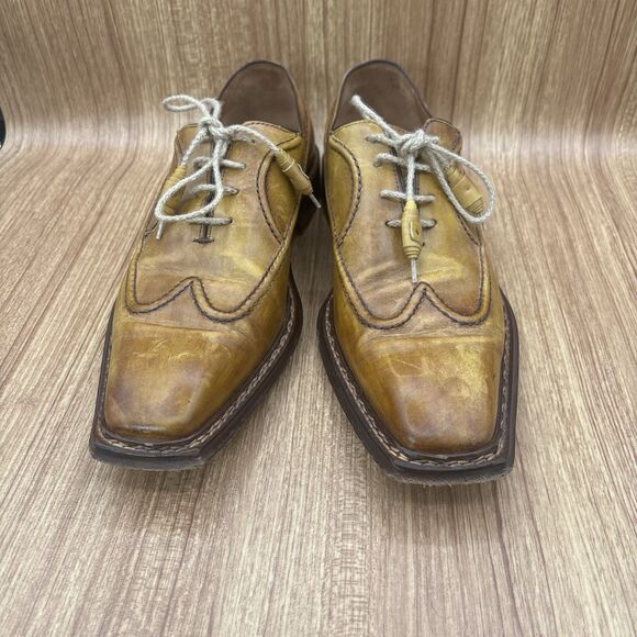 Soulier Men’s Dress Oxford Square Toe Leather Yellow Brown Italy EU 43 / Mens 10 main image 4